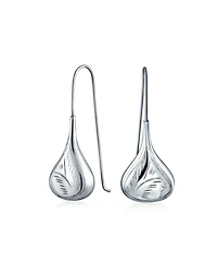 Bling Jewelry Carved Etched Puffed Pear Shaped Rain Drop Teardrop Earrings Fishhook Sterling Silver