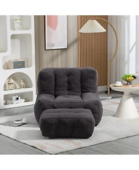 The Pop Home Fluffy Bean Bag Chair with Ottoman, Super Soft Lazy Sofa for Living Room-The