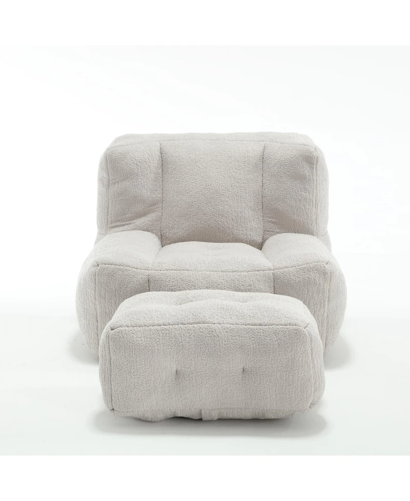 Fluffy Bean Bag Chair with Ottoman, Super Soft Lazy Sofa for Living Room-The Pop Home