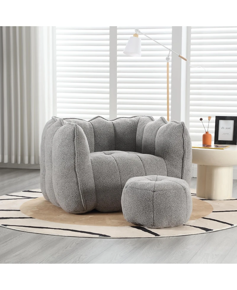 Soft Bean Bag Chair with Footstool, Comfortable Sofa for Gaming, Reading, and Tv-The Pop Home