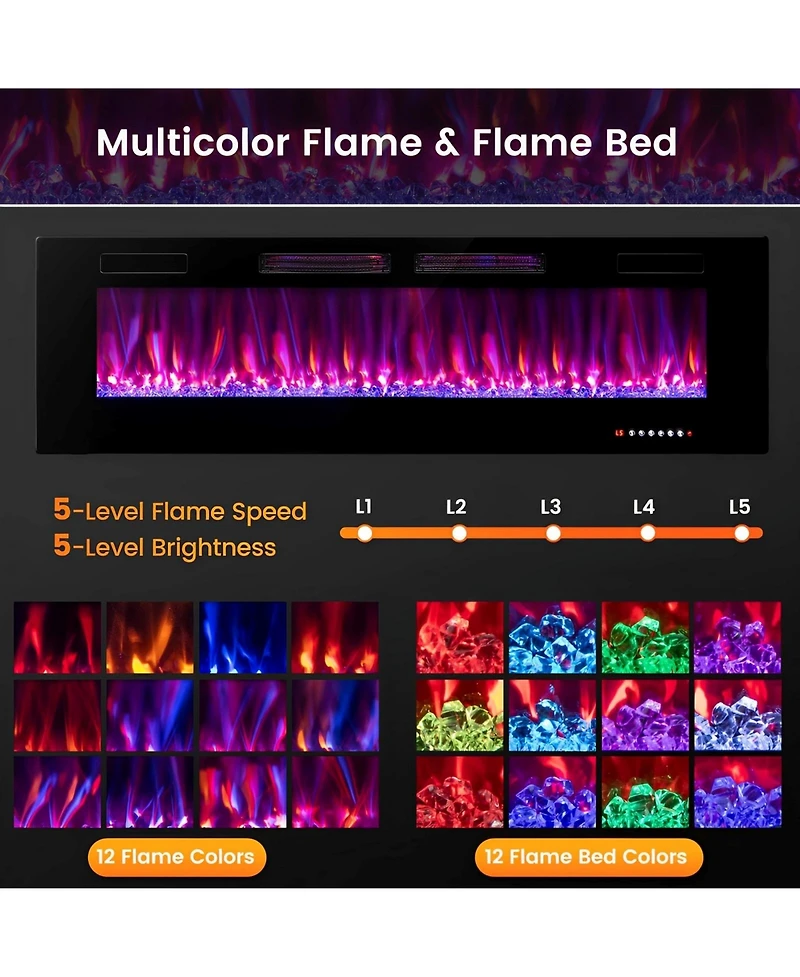 Sugift 60 Inch Ultra-Thin Electric Fireplace with Decorative Crystals