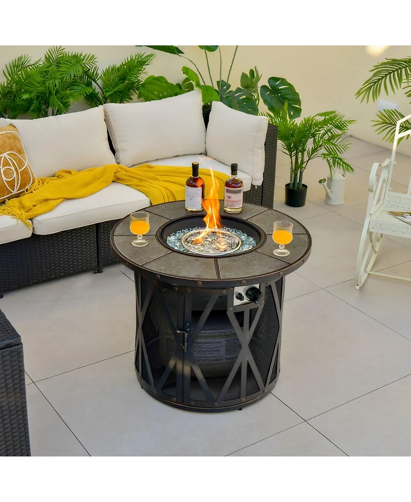 Sugift 32 Inch 30000BTU Fire Pit Table with Fire Glasses and Pvc Cover