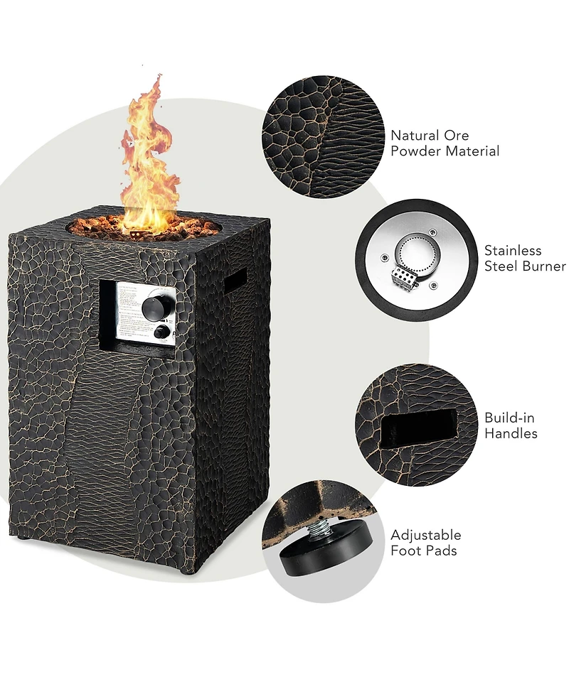 Skonyon 16 Feet Square Outdoor Propane Fire Pit with Lava Rocks Waterproof Cover 30000 Btu-Black