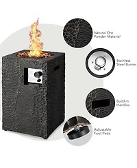 Skonyon 16 Feet Square Outdoor Propane Fire Pit with Lava Rocks Waterproof Cover 30000 Btu-Black