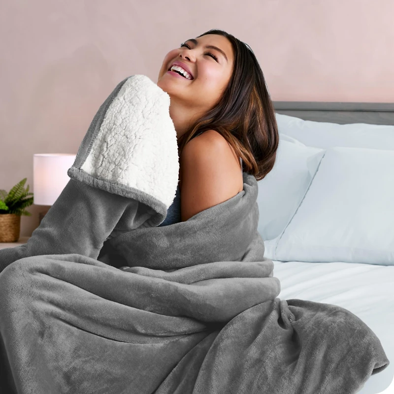 Bare Home Fleece Sherpa Throw Blanket