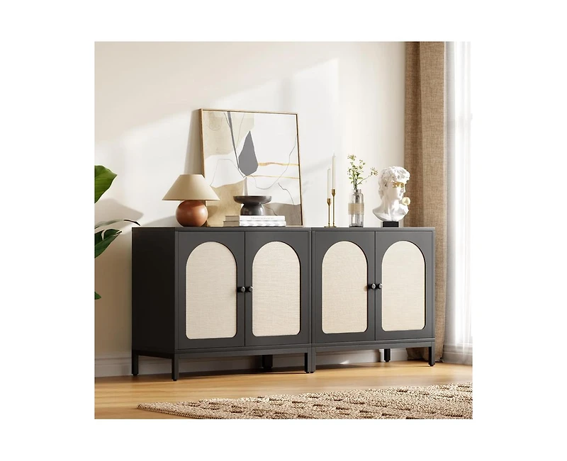 gaomon Rattan Sideboard Buffet Cabinet, Kitchen Storage Cabinet with Adjustable Shelf, Boho Accent Liquor Bar Console Cabin