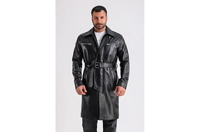 Furniq Uk Men's Leather Trench Coat
