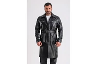 Furniq Uk Men's Leather Trench Coat