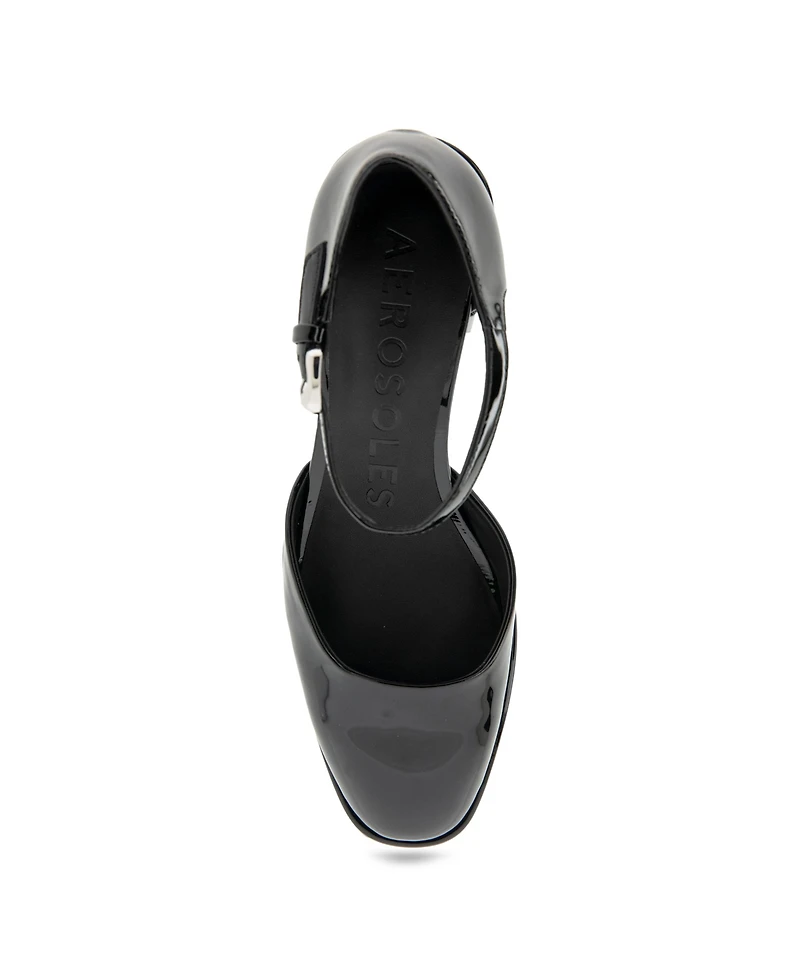 Aerosoles Women's Alma Block Heel Pumps - Black Patent Smooth Faux Leather