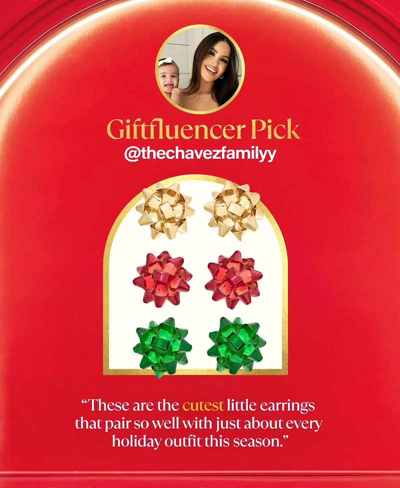 Holiday Lane Multi-Tone 3-Pc. Set Bow Stud Earrings, Created for Macy's