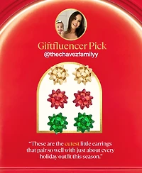 Holiday Lane Multi-Tone 3-Pc. Set Bow Stud Earrings, Created for Macy's