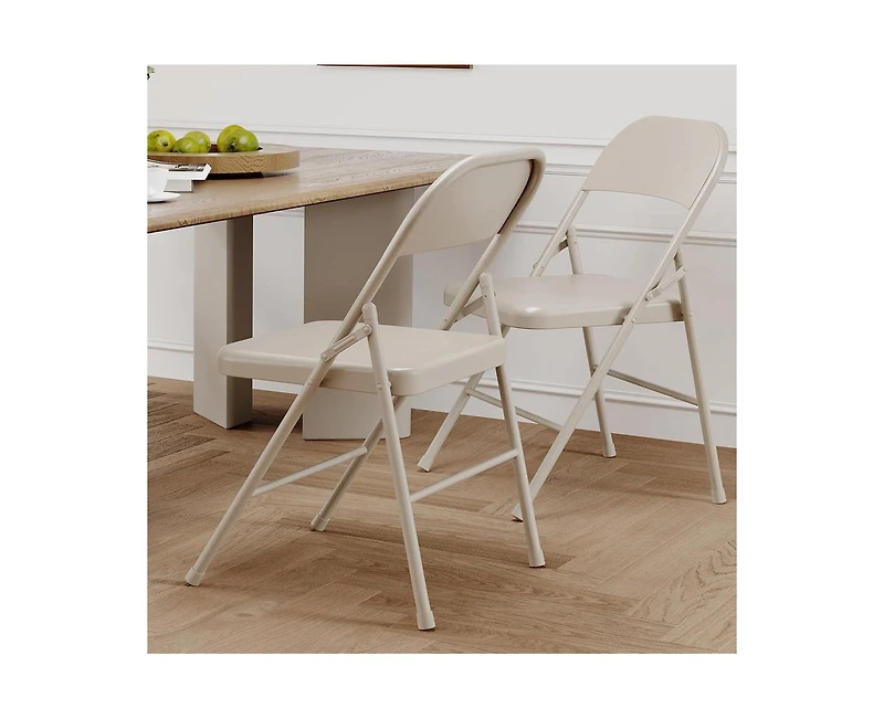 Dining Chairs Set of 4, Foldable with Metal Frame Hold Up to 350 Pounds, Portable Beige Kitchen Chair Suitable for Room, Living R