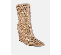 Trend Titan Diamante Slim Wedge Heel Boots