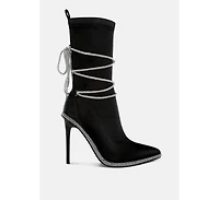 Dacia Rhinestones Strap Satin Calf Boots