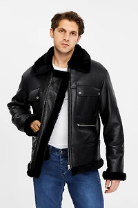 Furniq Uk Men's Leather Shearling Jacket