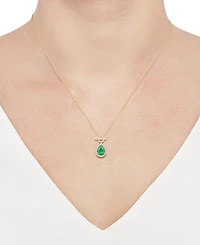 Emerald (1 ct. t.w.) & Diamond (1/4 Pear Halo Toggle 18" Pendant Necklace 14k Gold (Also available Ruby Sapphire
