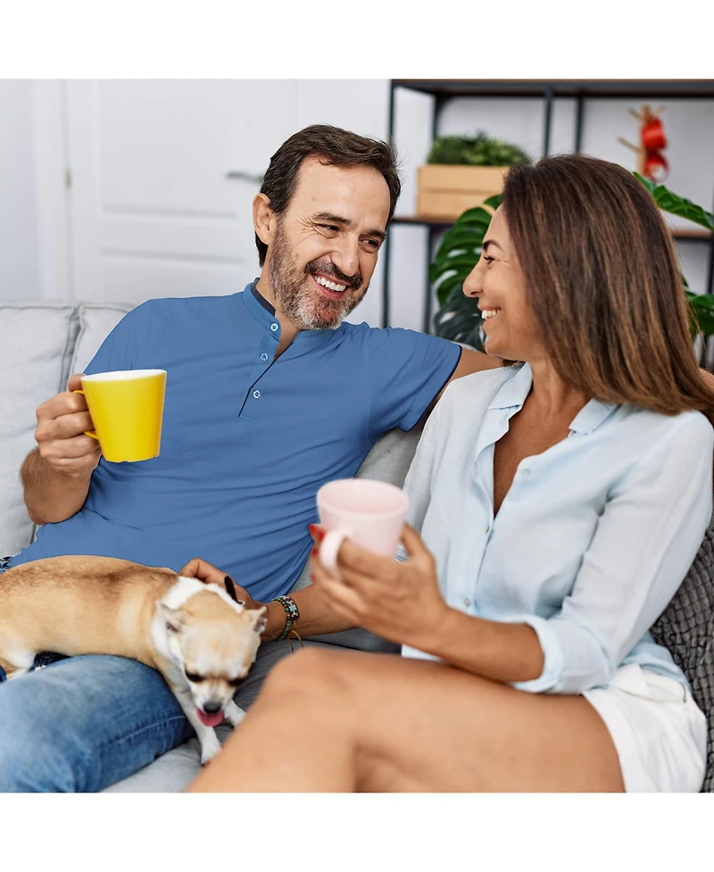 Men's Short Sleeve Henley Polo Shirt with Contrast-Trim