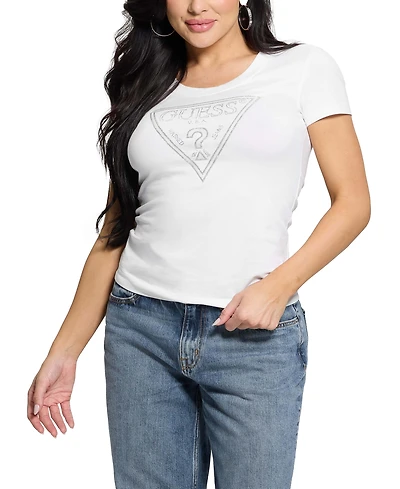 Guess Women's Short-Sleeve Shiny Triangle Logo T-Shirt