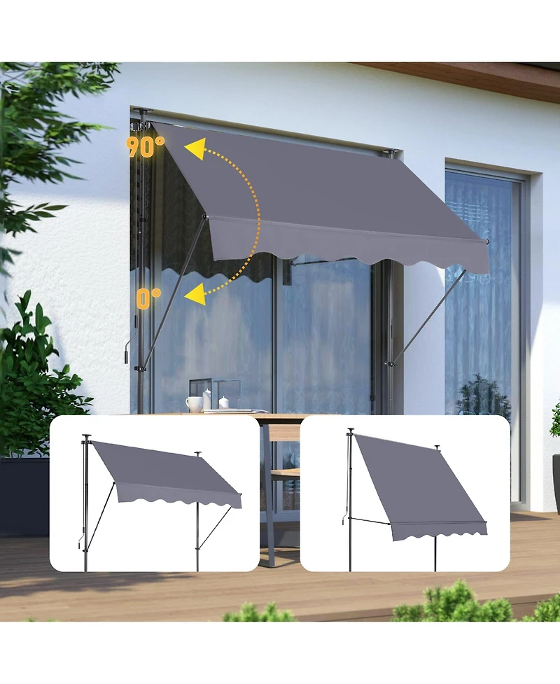 Slickblue Manual Retractable Awning 78'' Non-Screw Outdoor Sun Shade Cover with Uv Protection for Patio and Backyard
