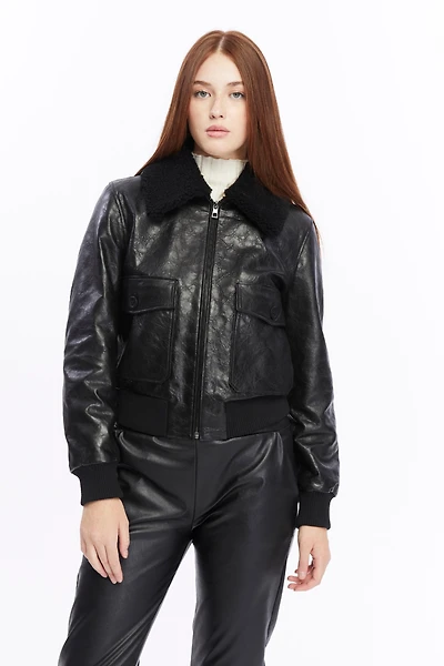 Furniq Uk Women's Leather Bomber Jacket