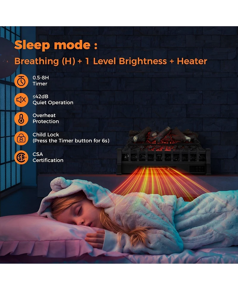 Sugift 26 Inch Electric Fireplace Heater with Remote Control and Realistic Lemonwood Ember Bed