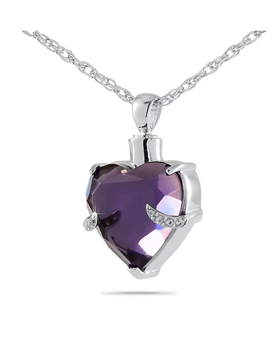 Silver .925 Cremation Royal Purple Heart 5/8 inch Pendant with 18 inch Necklace