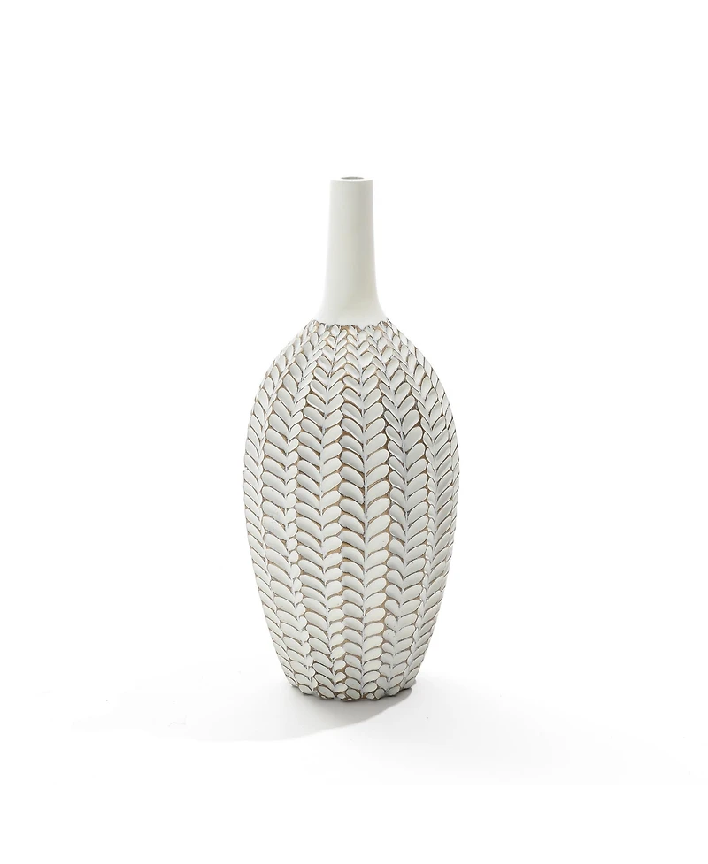LuxenHome Modern Geometric Pattern Polyresin 19.5-Inch Tall Trumpet Vase