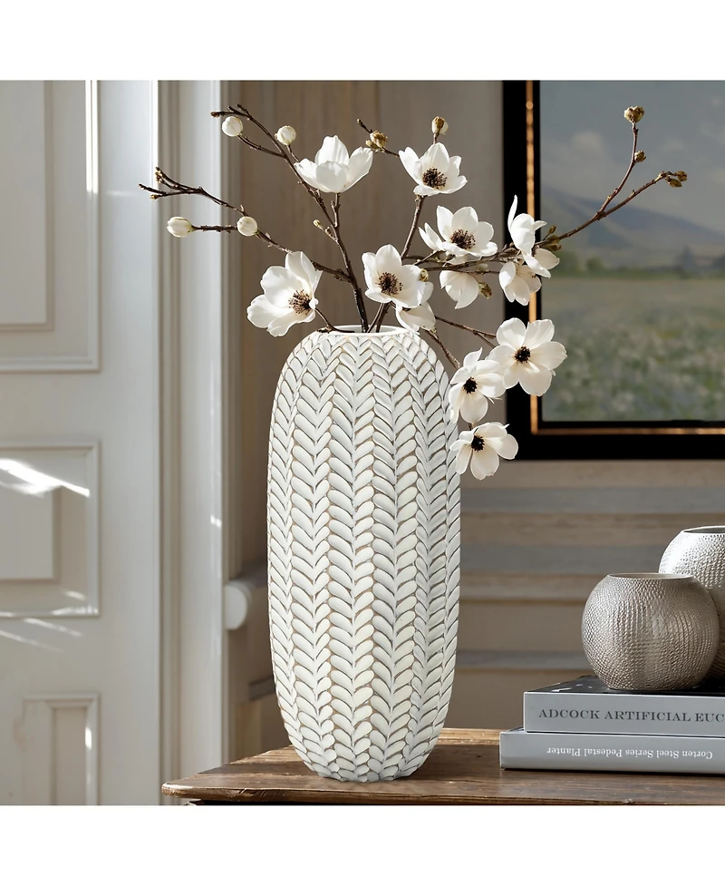 LuxenHome Modern Geometric Pattern Polyresin -Inch Tall Cylinder Vase