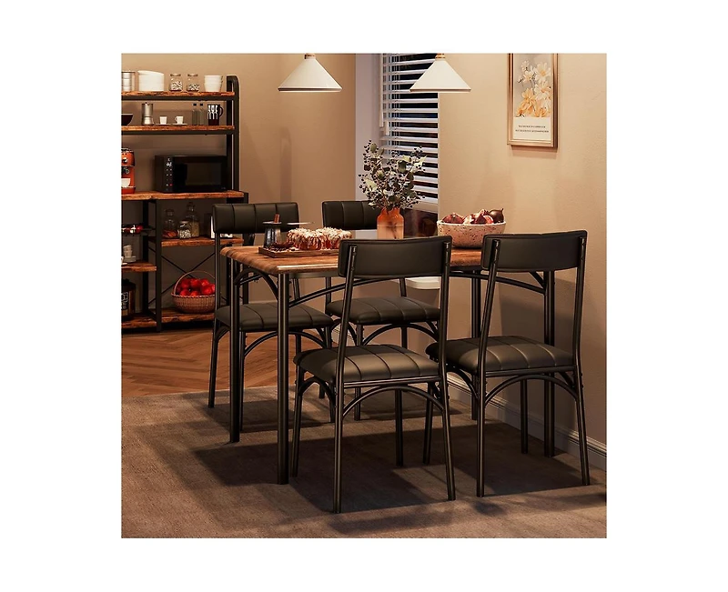 gaomon Dining Table Set for 4, Kitchen Table with 4 Upholstered Chairs, 5 Piece Rectangular Dining Room Table Set, for Small Space, Apartment, Home