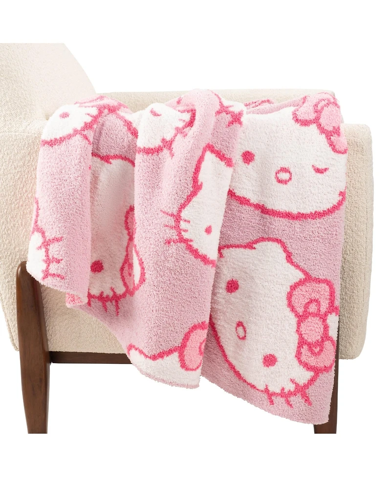 Saturday Park Hello Kitty Cute Faces Pink Feather Knit Fluffy 50x60 Throw Blanket