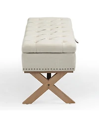 35 Inch Button-Tufted Storage Ottoman, Linen Storage Bench for End of Bed-The Pop Home