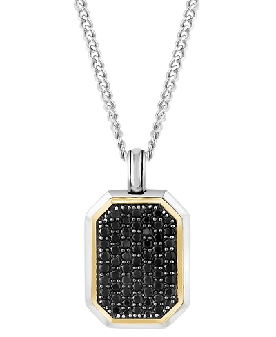 Effy Men's Black Spinel 22" Pendant Necklace (1-3/8 ct. t.w.) in Sterling Silver & 18k Gold-Plated Sterling Silver