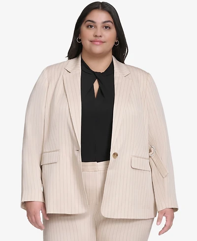Dkny Plus Pinstriped One-Button Blazer