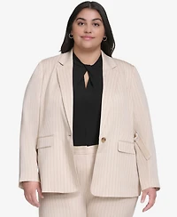 Dkny Plus Pinstriped One-Button Blazer