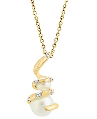 Effy Cultured Freshwater Pearl (4 &7mm) & Diamond Accent Spiral 18" Pendant in 14k Gold