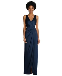 After Six Women's Faux Wrap Whisper Satin Maxi Dress with Draped Tulip Skirt