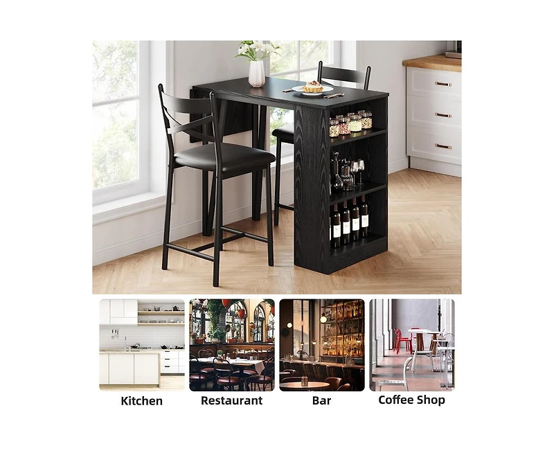 gaomon Bar Table and Chairs Set of 2, 3 Piece Counter Height Dining Table Set with 3-Layer Shelves and 2 Upholstered Chairs