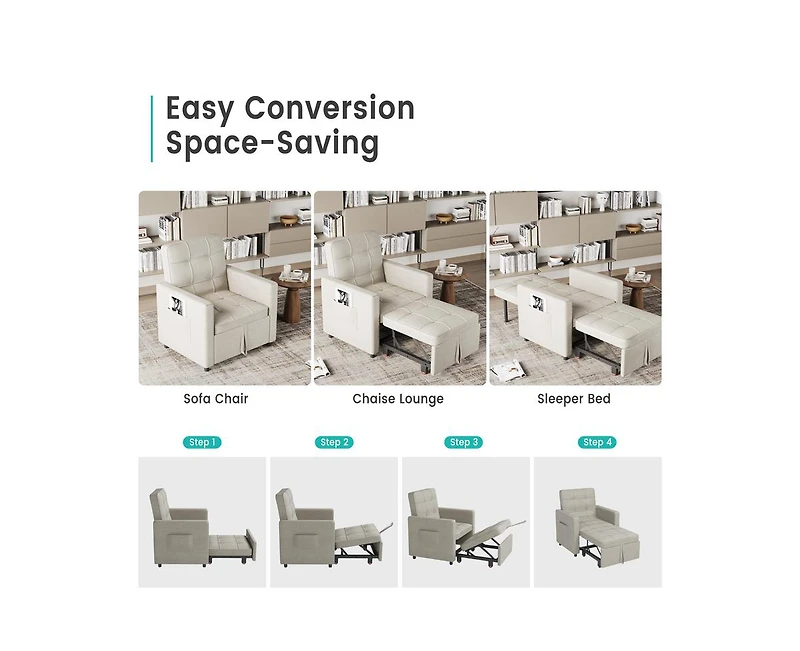 gaomon Sofa Bed Sleeper Chair, 3-in-1 Convertible Pull Out Sofa Bed with Adjustable Backrest