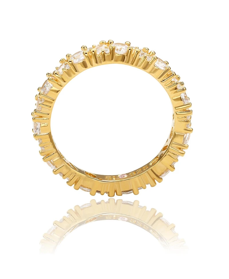 Suzy Levian Sterling Silver Cubic Zirconia Round Baguette Cluster Eternity Band