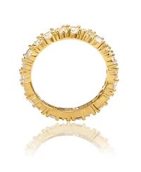 Suzy Levian Sterling Silver Cubic Zirconia Round Baguette Cluster Eternity Band