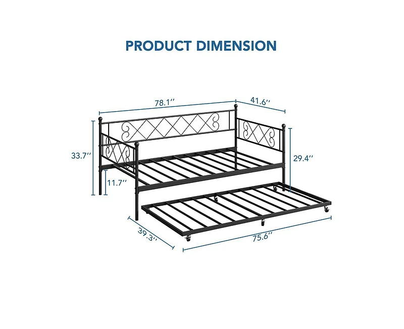 gaomon Twin Metal Daybed with Trundle, Premium Steel Slat Support, Space Saving Trundle Sofa Bed for Living Room