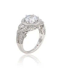 Suzy Levian Sterling Silver Round Cubic Zirconia French Filigree Ring