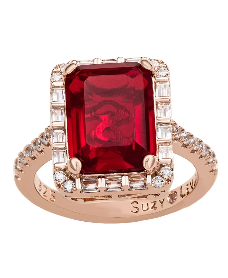 Suzy Levian Sterling Silver Emerald-Cut Cubic Zirconia Baguette Halo Ring