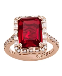 Suzy Levian Sterling Silver Emerald-Cut Cubic Zirconia Baguette Halo Ring