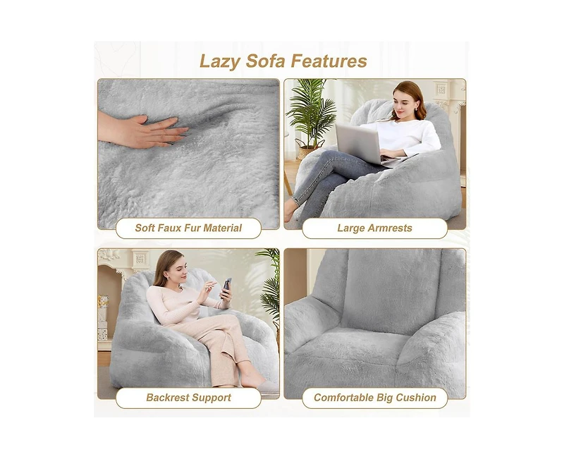 gaomon Giant Bean Bag Chair, Faux Fur Stuffed Bean Bag Couch with Filler, Bean Bag Chair for Adults, Big Lazy Sofa Floor Sofa with Handle