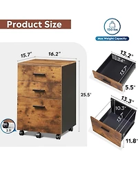 3 Drawer Wood Mobile File Cabinet, Rolling Filing Cabinet for Letter/A4 Size, Rustic
