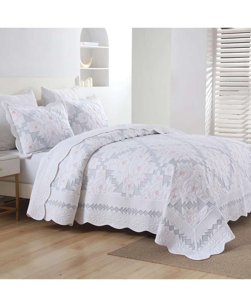 Marcielo 3-Piece 100% Cotton Geometric Splicing Oversized Bedspread SetLightweight Quilt Set Queen
