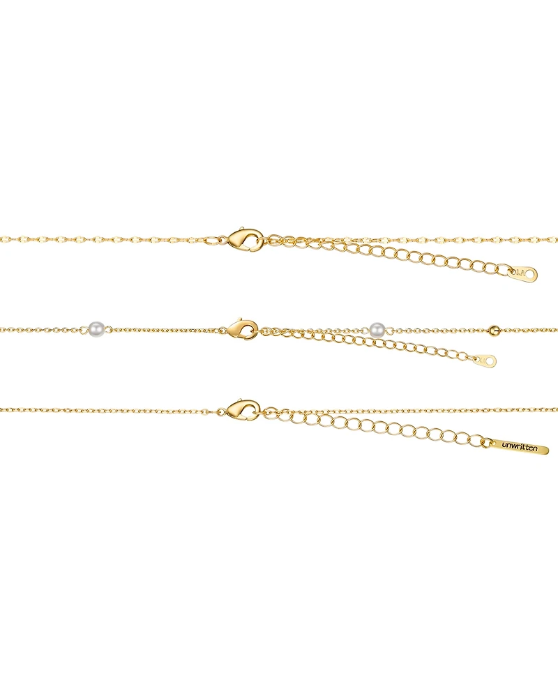 Unwritten Cubic Zirconia and Mother of Pearl Bow Layered Pendant Necklace Set