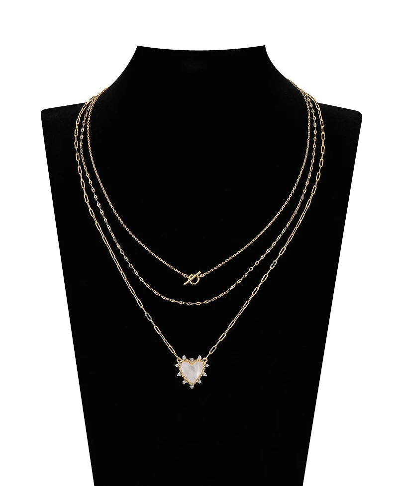 Unwritten Mother of Pearl and Cubic Zirconia Heart Toggle Layered Necklace Set