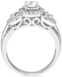 Diamond Halo Three Stone Ring (1 ct. t.w.) in 14k White Gold